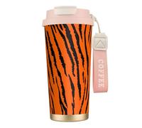 YXDVPALNE Tigre léopard orange,Tasse à café isotherme en acier inoxydable 316 avec cordon, 500 ml, idéale pour les voyages en voiture