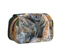 YXDVPALNE Tigre Mignon Trousse à Crayons Portable à Double Coque avec Fermeture éclair