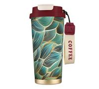 YXDVPALNE Tissage texturé or et vert,Tasse à café isotherme en acier inoxydable 316 avec cordon, 500 ml, idéale pour les voyages en voiture