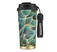 YXDVPALNE Tissage texturé or et vert,Tasse à café isotherme en acier inoxydable 316 avec cordon, 500 ml, idéale pour les voyages en voiture