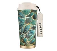 YXDVPALNE Tissage texturé or et vert,Tasse à café isotherme en acier inoxydable 316 avec cordon, 500 ml, idéale pour les voyages en voiture