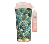 YXDVPALNE Tissage texturé or et vert,Tasse à café isotherme en acier inoxydable 316 avec cordon, 500 ml, idéale pour les voyages en voiture