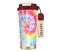 YXDVPALNE Tourbillon en spirale arc-en-ciel tie-dye,Tasse à café isotherme en acier inoxydable 316 avec cordon, 500 ml, idéale pour les voyages en voiture