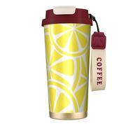 YXDVPALNE Tranche de citron jaune,Tasse à café isotherme en acier inoxydable 316 avec cordon, 500 ml, idéale pour les voyages en voiture