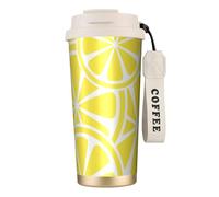 YXDVPALNE Tranche de citron jaune,Tasse à café isotherme en acier inoxydable 316 avec cordon, 500 ml, idéale pour les voyages en voiture