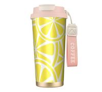 YXDVPALNE Tranche de citron jaune,Tasse à café isotherme en acier inoxydable 316 avec cordon, 500 ml, idéale pour les voyages en voiture