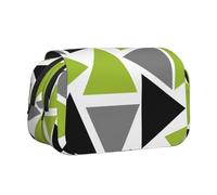 YXDVPALNE Triangles aléatoires Vert Citron Gris Noir sur Blanc Trousse à Crayons Portable à Double Coque avec Fermeture éclair
