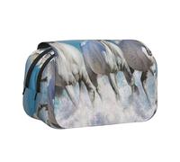 YXDVPALNE Trois Chevaux Blancs Trousse à Crayons Portable à Double Coque avec Fermeture éclair