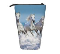 YXDVPALNE Trois Chevaux Blancs,Trousse à Crayons télescopique, Porte-Crayons avec Pochette à Crayons zippée