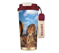 YXDVPALNE Un lion, un léopard et un tigre se battent pour de la nourriture,Tasse à café isotherme en acier inoxydable 316 avec cordon, 500 ml, idéale pour les voyages en voiture