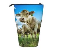YXDVPALNE Vache dans la Prairie,Trousse à Crayons télescopique, Porte-Crayons avec Pochette à Crayons zippée