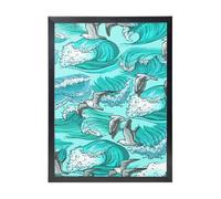YXDVPALNE Vagues Esquisse Mouettes Oiseaux,Impressions d'art mural, cadre noir, peinture décorative à suspendre pour la maison, 30 x 40 cm