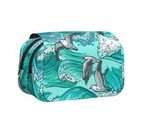 YXDVPALNE Vagues Esquisse Mouettes Oiseaux Trousse à Crayons Portable à Double Coque avec Fermeture éclair
