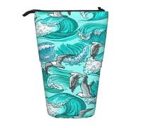 YXDVPALNE Vagues Esquisse Mouettes Oiseaux,Trousse à Crayons télescopique, Porte-Crayons avec Pochette à Crayons zippée