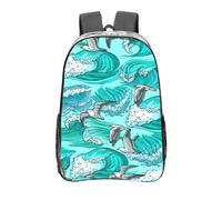 YXDVPALNE Vagues Esquisse Oiseaux Mouettes,16 pouces Sac à dos décontracté Sac à dos transparent Sac d'école résistant à l'eau