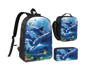 YXDVPALNE Vie marine Blue Sea World Coral Dolphin,Ensemble de 3 sacs à dos, sac à lunch et trousse pour étudiant