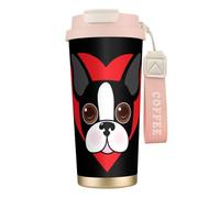 YXDVPALNE Visage de Boston Terrier,Tasse à café isotherme en acier inoxydable 316 avec cordon, 500 ml, idéale pour les voyages en voiture
