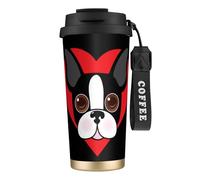 YXDVPALNE Visage de Boston Terrier,Tasse à café isotherme en acier inoxydable 316 avec cordon, 500 ml, idéale pour les voyages en voiture