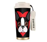 YXDVPALNE Visage de Boston Terrier,Tasse à café isotherme en acier inoxydable 316 avec cordon, 500 ml, idéale pour les voyages en voiture