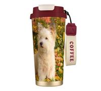 YXDVPALNE Westie Automne West Highland White Terrier Chiens,Tasse à café isotherme en acier inoxydable 316 avec cordon, 500 ml, idéale pour les voyages en voiture