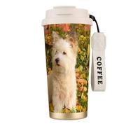 YXDVPALNE Westie Automne West Highland White Terrier Chiens,Tasse à café isotherme en acier inoxydable 316 avec cordon, 500 ml, idéale pour les voyages en voiture