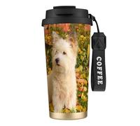 YXDVPALNE Westie Automne West Highland White Terrier Chiens,Tasse à café isotherme en acier inoxydable 316 avec cordon, 500 ml, idéale pour les voyages en voiture
