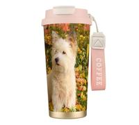 YXDVPALNE Westie Automne West Highland White Terrier Chiens,Tasse à café isotherme en acier inoxydable 316 avec cordon, 500 ml, idéale pour les voyages en voiture