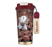 YXDVPALNE Westie Bokeh West Highland White Terrier Chiens,Tasse à café isotherme en acier inoxydable 316 avec cordon, 500 ml, idéale pour les voyages en voiture