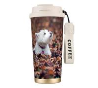 YXDVPALNE Westie Bokeh West Highland White Terrier Chiens,Tasse à café isotherme en acier inoxydable 316 avec cordon, 500 ml, idéale pour les voyages en voiture