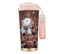 YXDVPALNE Westie Bokeh West Highland White Terrier Chiens,Tasse à café isotherme en acier inoxydable 316 avec cordon, 500 ml, idéale pour les voyages en voiture