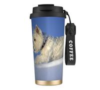 YXDVPALNE Westie Winter West Highland White Terrier Chiens,Tasse à café isotherme en acier inoxydable 316 avec cordon, 500 ml, idéale pour les voyages en voiture