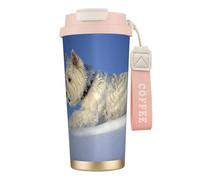 YXDVPALNE Westie Winter West Highland White Terrier Chiens,Tasse à café isotherme en acier inoxydable 316 avec cordon, 500 ml, idéale pour les voyages en voiture