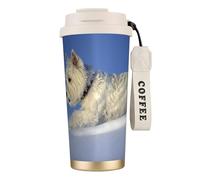 YXDVPALNE Westie Winter West Highland White Terrier Chiens,Tasse à café isotherme en acier inoxydable 316 avec cordon, 500 ml, idéale pour les voyages en voiture