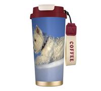 YXDVPALNE Westie Winter West Highland White Terrier Chiens,Tasse à café isotherme en acier inoxydable 316 avec cordon, 500 ml, idéale pour les voyages en voiture