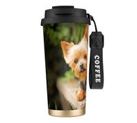 YXDVPALNE Yorkshire Terrier Bokeh Chiens mignons Mur,Tasse à café isotherme en acier inoxydable 316 avec cordon, 500 ml, idéale pour les voyages en voiture