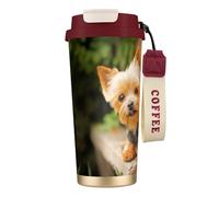 YXDVPALNE Yorkshire Terrier Bokeh Chiens mignons Mur,Tasse à café isotherme en acier inoxydable 316 avec cordon, 500 ml, idéale pour les voyages en voiture
