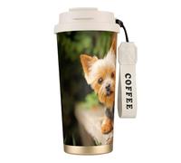 YXDVPALNE Yorkshire Terrier Bokeh Chiens mignons Mur,Tasse à café isotherme en acier inoxydable 316 avec cordon, 500 ml, idéale pour les voyages en voiture