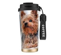 YXDVPALNE Yorkshire Terrier Chiens mignons Chiens Chiot,Tasse à café isotherme en acier inoxydable 316 avec cordon, 500 ml, idéale pour les voyages en voiture