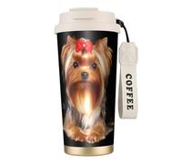 YXDVPALNE Yorkshire Terrier et ruban,Tasse à café isotherme en acier inoxydable 316 avec cordon, 500 ml, idéale pour les voyages en voiture