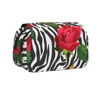 YXDVPALNE Zèbre Animal à Fleurs Rouges Trousse à Crayons Portable à Double Coque avec Fermeture éclair