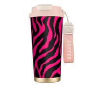 YXDVPALNE Zèbre rose noir,Tasse à café isotherme en acier inoxydable 316 avec cordon, 500 ml, idéale pour les voyages en voiture