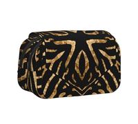 YXDVPALNE Zèbre Sauvage d'Afrique à Rayures Noires et dorées Trousse à Crayons Portable à Double Coque avec Fermeture éclair
