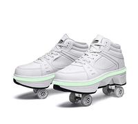 YXHUI Chaussures A roulettes LED, Deform Wheels Skates, Roller Shoes Casual Sneakers, Walking Skates Hommes Femmes Patins à Quatre Roues,Silver(withLight)-EU41/UK7