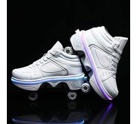 YXHUI Chaussures À roulettes Sneakers LED Roller Chaussures De Skateboard Baskets avec Roues Sport Gymnastique Mode pour Garçons Et Filles Enfants,Silver-EU33/UK1