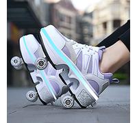 YXHUI Patin À Roulette Fille, LED Chaussures À roulettes Femme, Roller Quad Déformable Adulte, 2 en 1chaussures De Skateboard Garçon,Purple-EU37/UK4