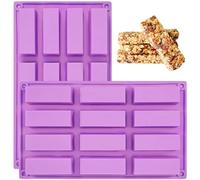 YXHZVON 2 PCS Moules Pour Barres De Céréales, 12 Cavités Moule Silicone Rectangulaire, Anti-adhésif Moule à Chocolat pour truffe, pain, muffin, brownie, pain de maïs, cheesecake et savon (Violet)
