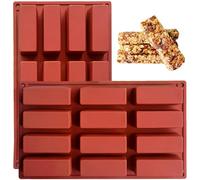 YXHZVON 2 PCS Moules Pour Barres De Céréales, 12 Cavités Moule Silicone Rectangulaire, Anti-adhésif Moule à Chocolat pour truffe, pain, muffin, pain de maïs, cheesecake et savon (Rouge Brique)