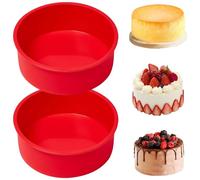 YXHZVON 2Pcs Moule Gateau Silicone Rond, 15 cm Moule à Manqué Dégagement Rapide, Moule Silicone Patisserie Rond pour la Cuisson des Gâteaux Pain Pâtisserie (Rouge)