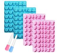 YXHZVON 4 Pièces Moules à Bonbons Gommeux, Mini Moule en Siliconeen Forme de Panda et Patte D'ours, 3D Moule à Chocolat avec 42 Cavité, avec 2 Compte-Gouttes pour la Préparation du Chocolat