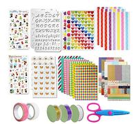 YXHZVON 49 Pièces Ensemble D'Accessoires de Scrapbooking, Coin Photo Autocollant Coloré Ruban Modèle de Dessin Ciseaux Accessoires Artisanat pour Bricolage Album Photo Conception Journal Décoration